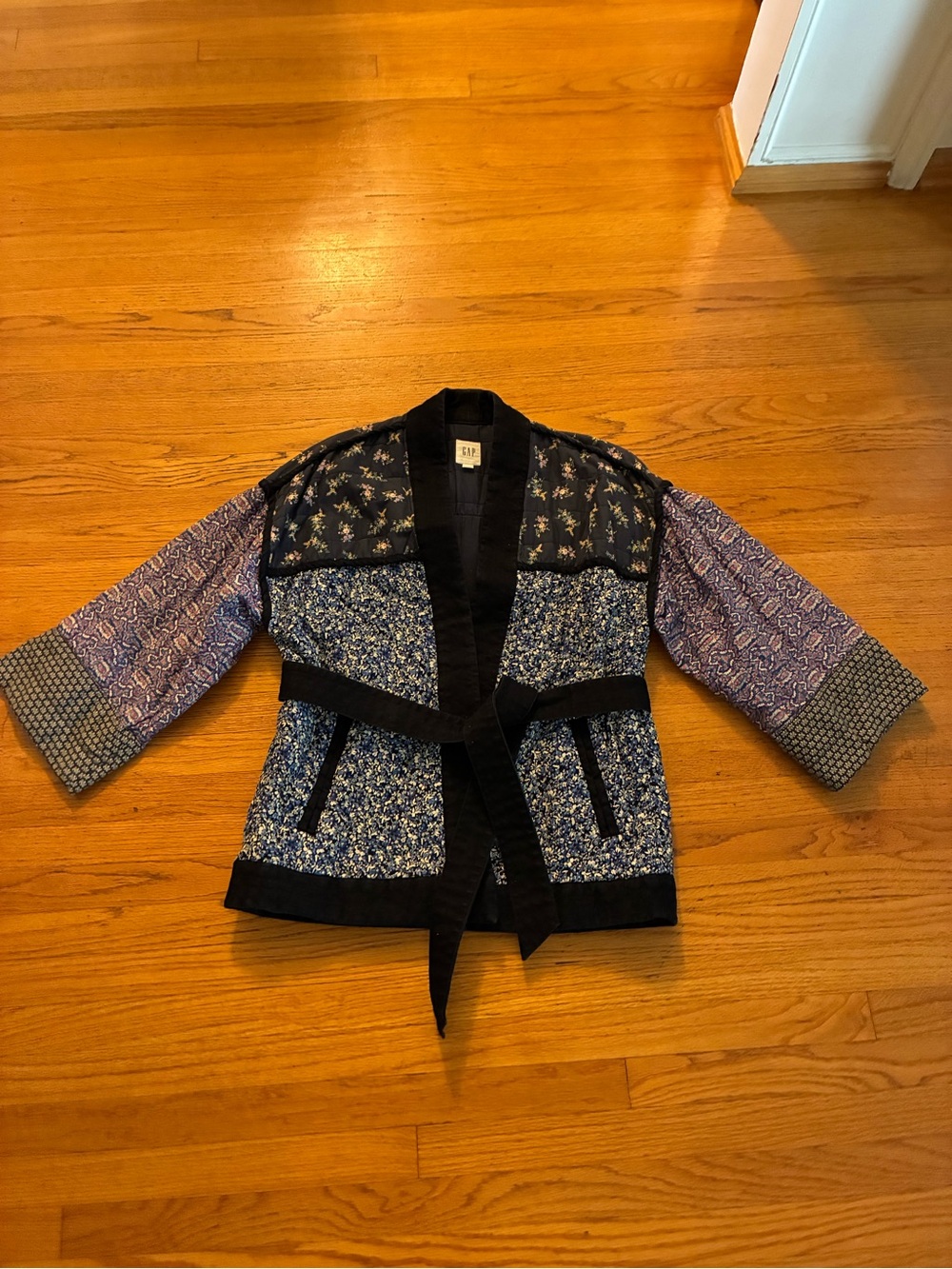 Gap Kimono- Style Jacket Mixed-Print Blue Patchwork